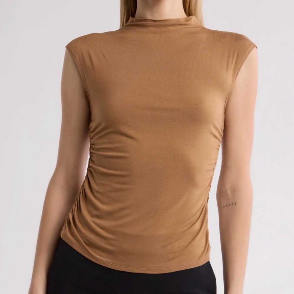 Calvin Klein Camel Ruched Mock Neck Tank